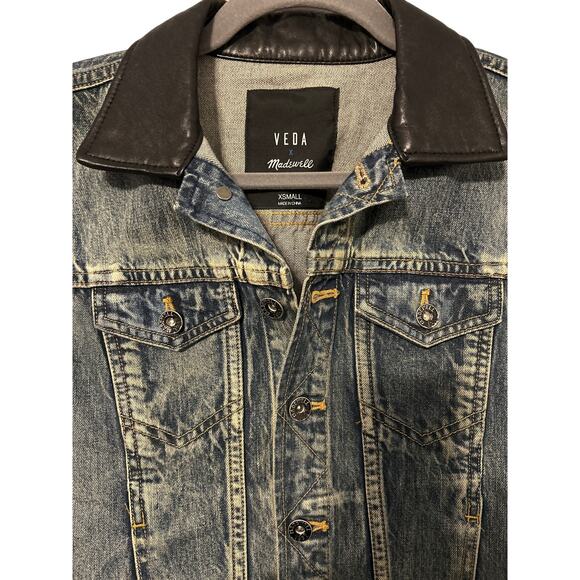 Madewell x Veda Women's Leather and Denim Biker Jacket Size XSmall - Picture 5 of 9